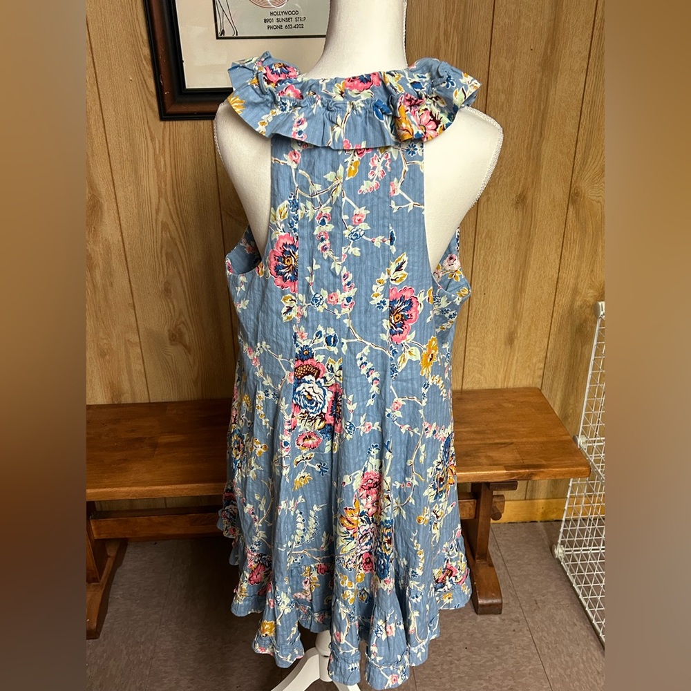 NWT Love The Label Anthropologie Cotton Bowie Blue Ruffle Mini Dress Size L - Picture 11 of 12